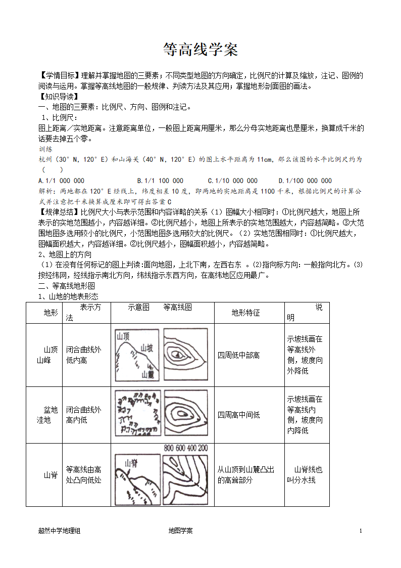 等高线学案第1页