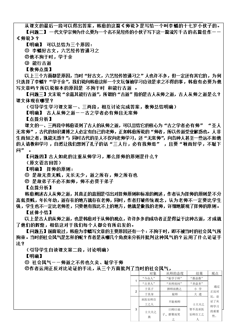 2020—2021学年统编版高中语文必修上册 第六单元10.2《师说》教学设计.doc第4页