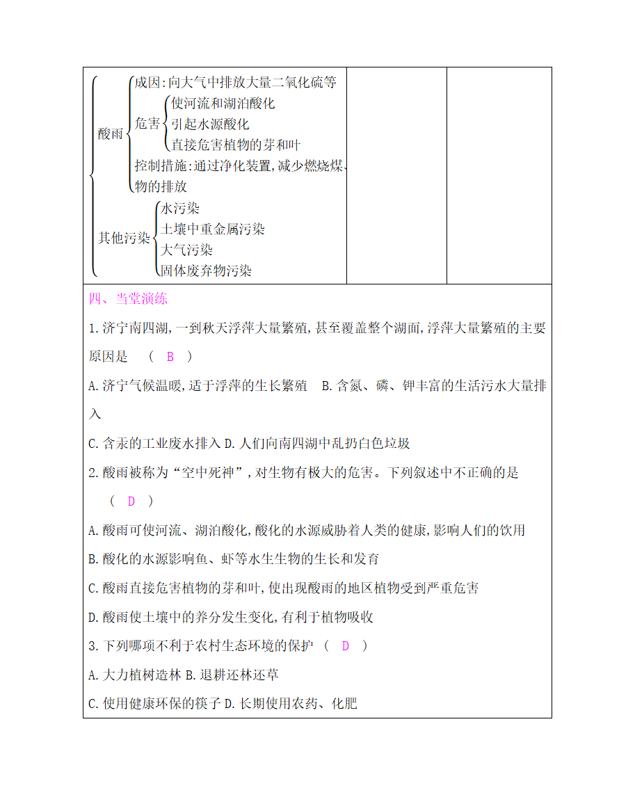 第七章  人类活动对生物圈的影响第二节　探究环境污染对生物的影响  表格式教案.doc第5页