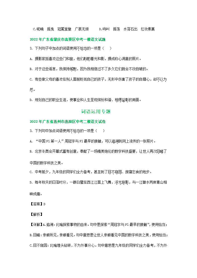 广东省2022年中考语文模拟试题分类汇编：词语运用专题（word版含解析）.doc第3页