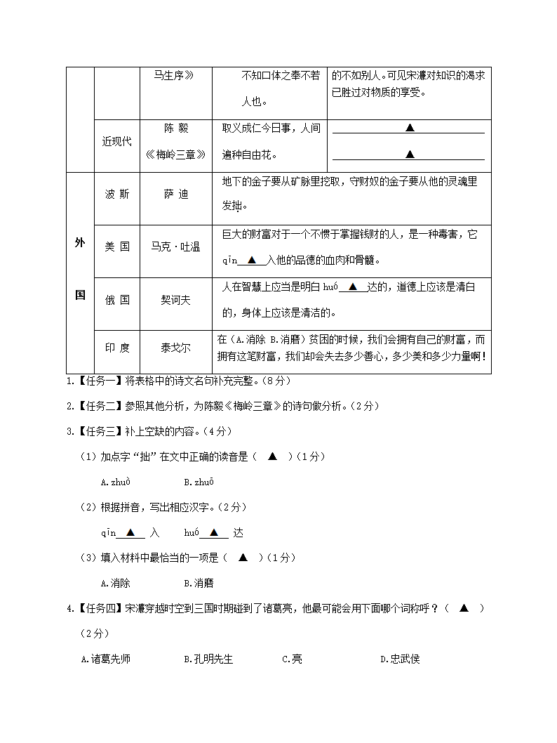 2022年浙江省金华市婺城区初中毕业升学考试模拟测试（一）语文试题（无答案）.doc第2页