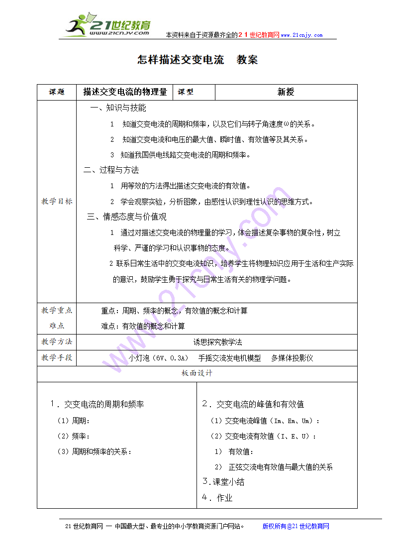 物理：1.1《怎样描述交变电流》教案（沪科版选修3-2）.doc第1页