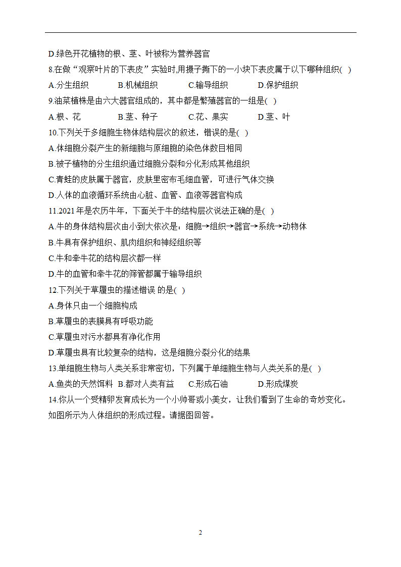 2023届中考生物高频考点专项练习：专题四 综合练习B卷（含解析）.doc第2页