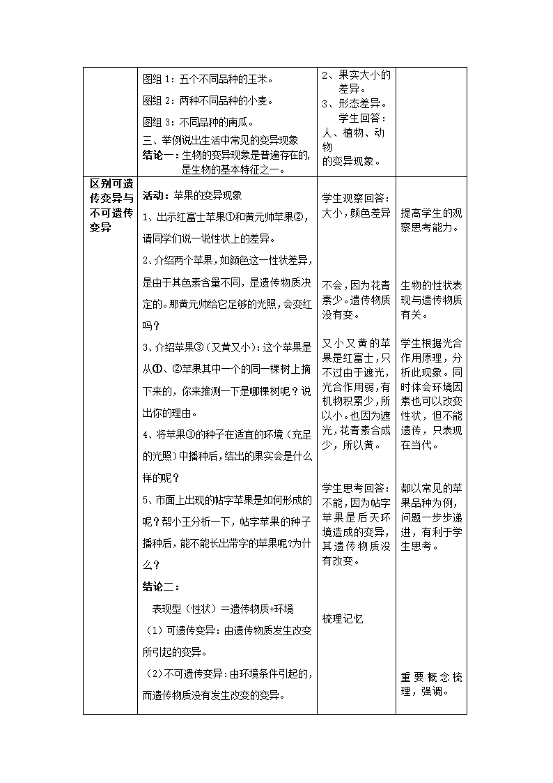 北京版八年级生物上册第十一章《第四节 生物的变异》教学设计.doc第3页