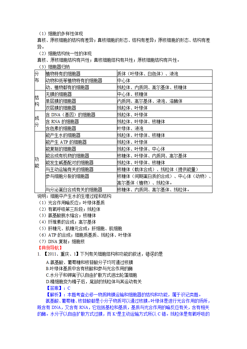 2012届高三生物二轮复习极限突破：专题一 细胞的分子组成与结构.doc第3页