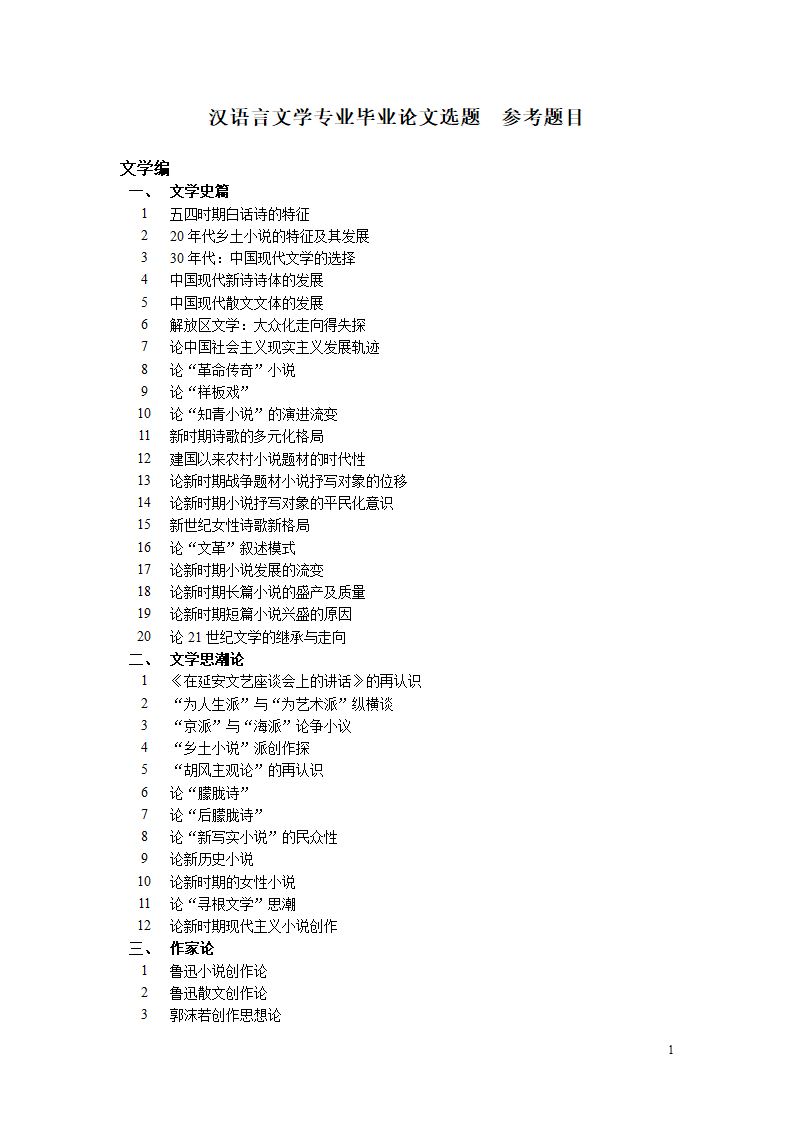 汉语言文学毕业论文选题.doc第1页