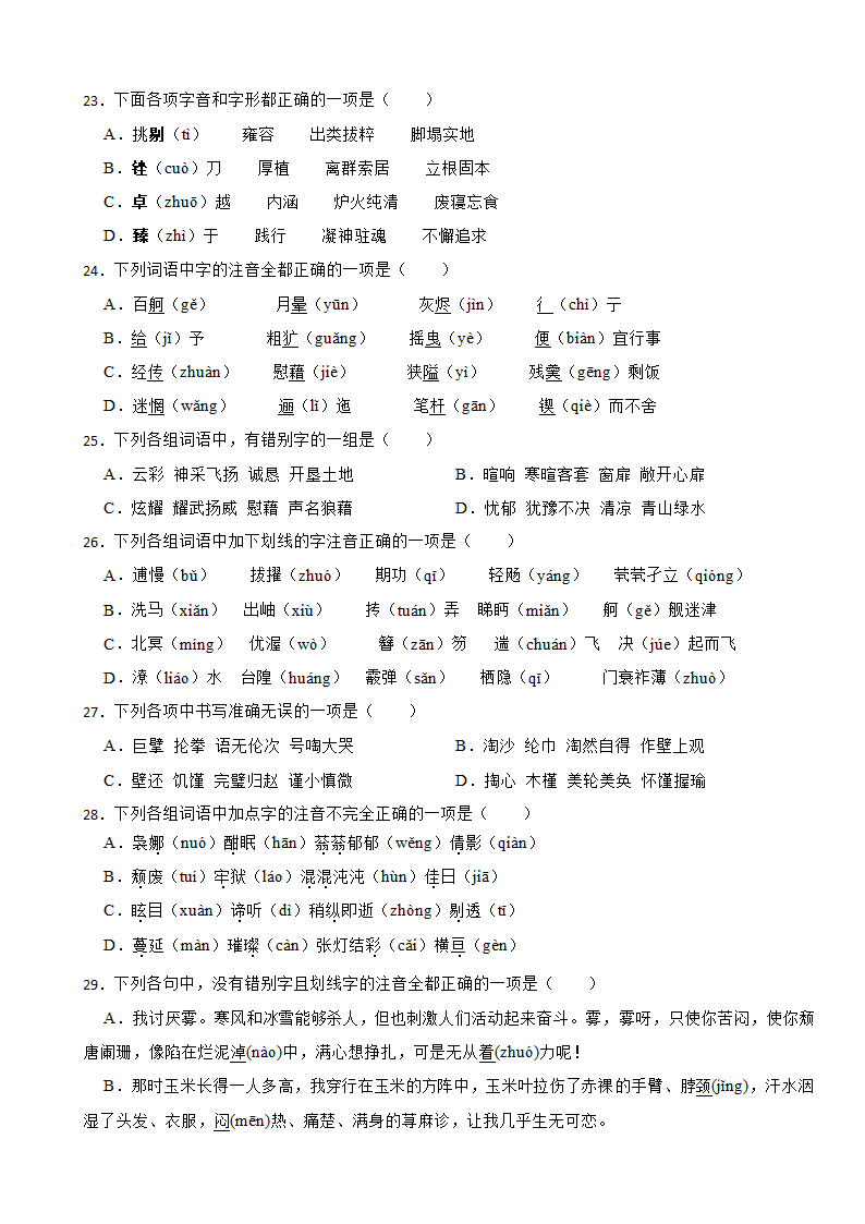 2024年高考语文一轮复习字音训练题（含答案）.doc第5页