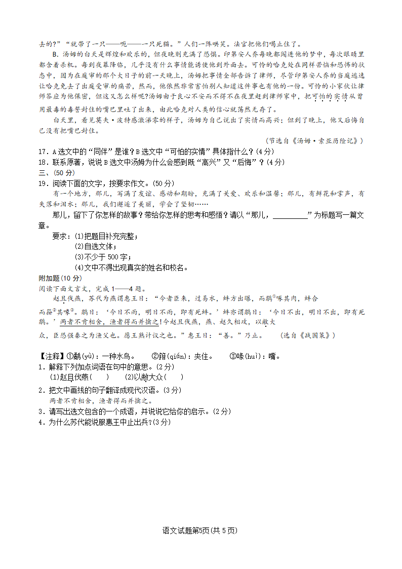 2019中考语文模拟试题及答案.doc第5页