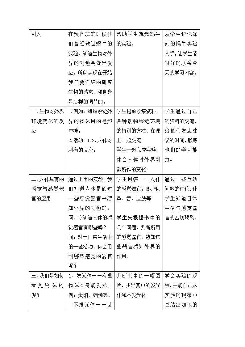 牛津上海版科学七年级上册 11.1 生物的感觉；视觉（一） 教案.doc第2页