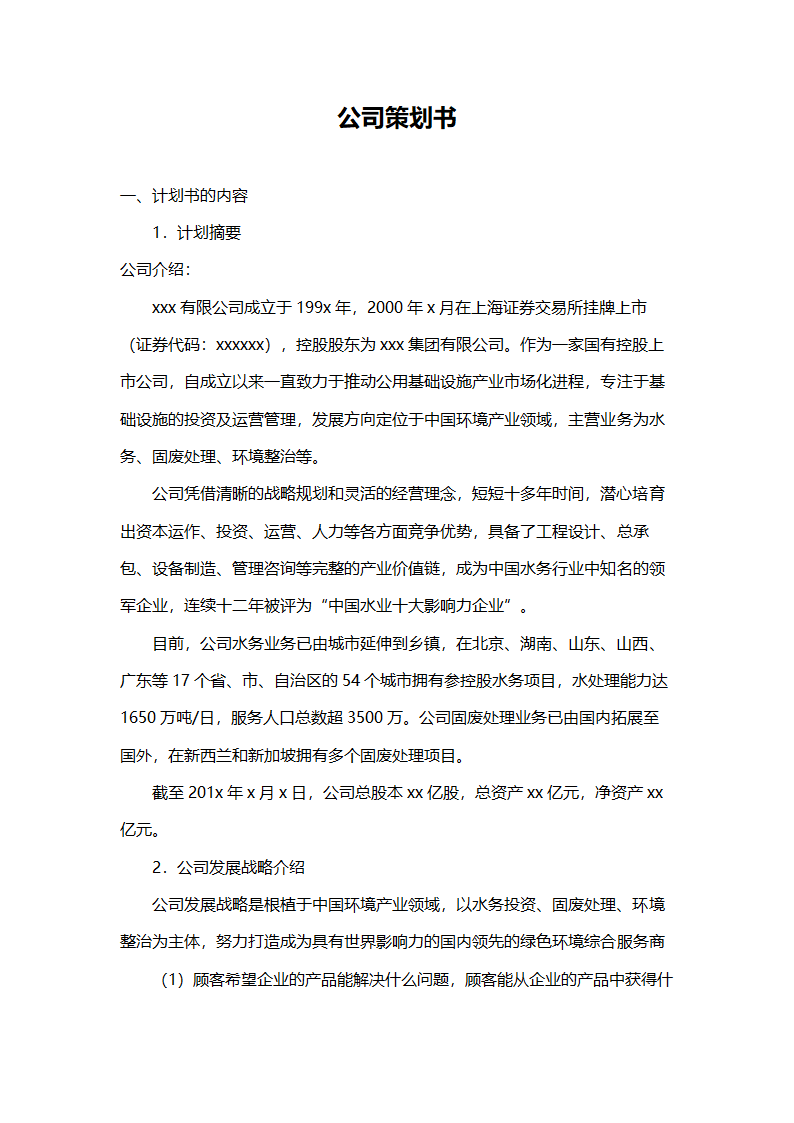 公司策划书（附项目投资建设合作意向书）.doc第1页