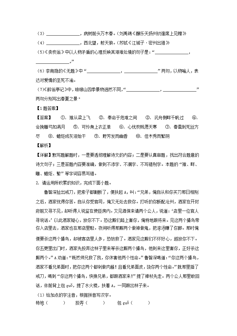 安徽省合肥市瑶海区2022年初中毕业学业考试模拟语文试卷（解析版）.doc第8页