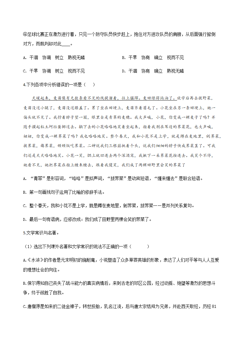 2020年辽宁省中考一模语文试题分类汇编：积累与运用专题（含答案）.doc第15页