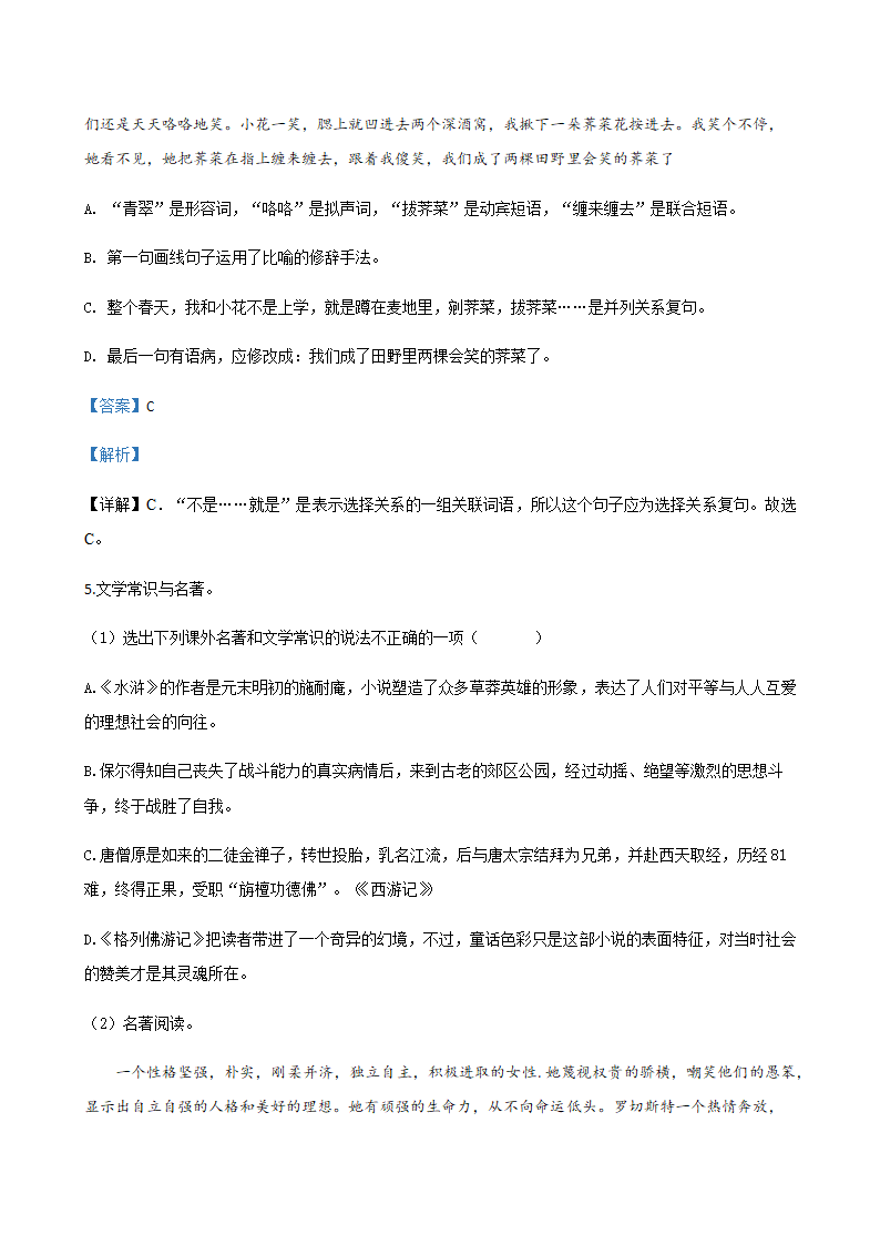 2020年辽宁省中考一模语文试题分类汇编：积累与运用专题（含答案）.doc第43页