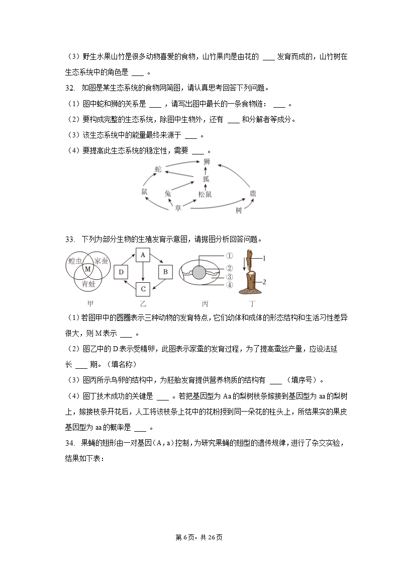 2023年云南省昭通市巧家县一模生物试卷（含解析）.doc第6页