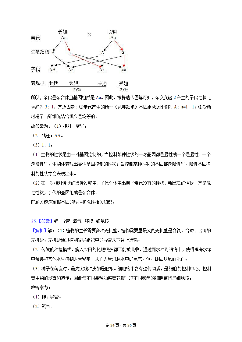 2023年云南省昭通市巧家县一模生物试卷（含解析）.doc第24页