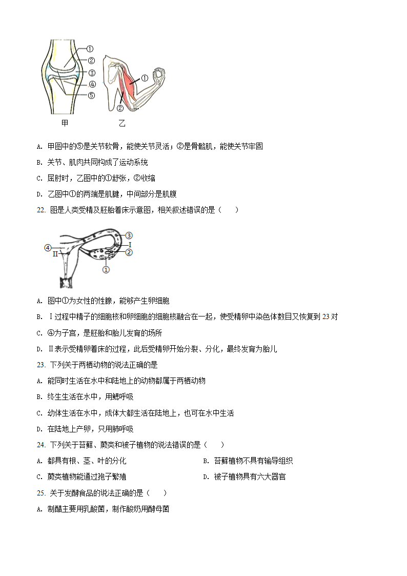 2022年广东省揭阳市中考一模生物试题(word版 含答案).doc第6页