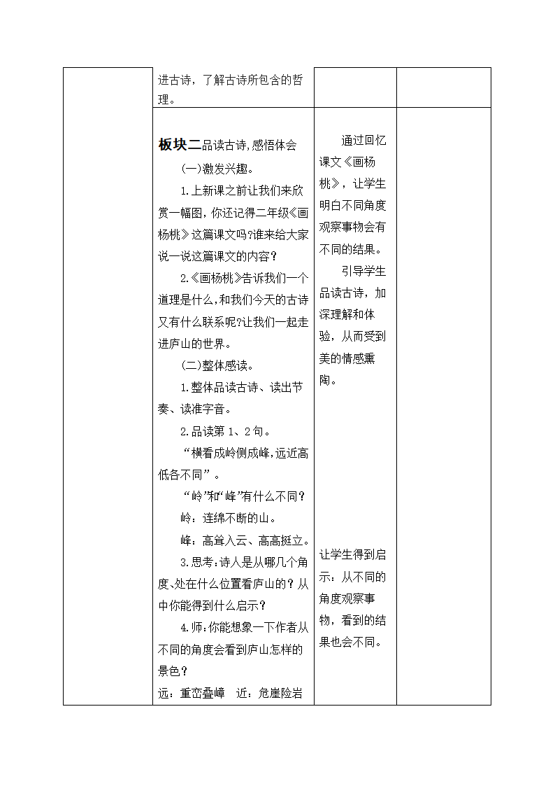 部编版语文四年级上册9.古诗三首——题西林壁    教案（表格式）.doc第2页