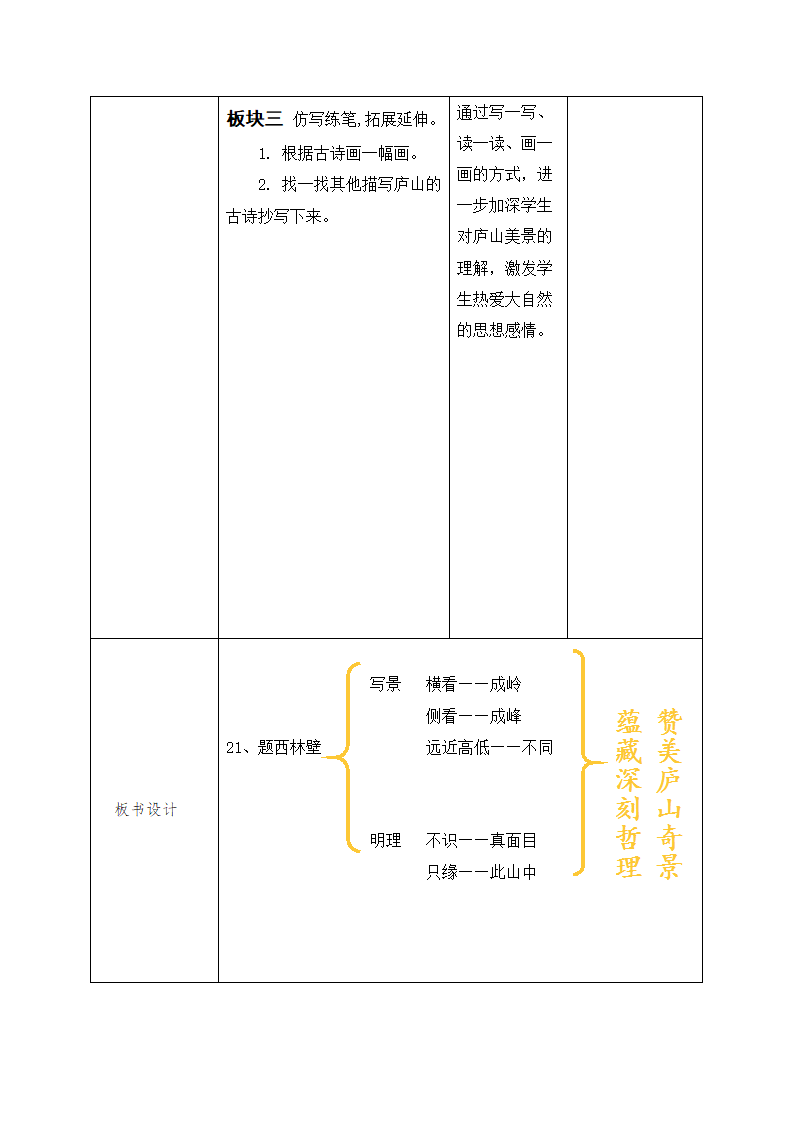 部编版语文四年级上册9.古诗三首——题西林壁    教案（表格式）.doc第4页