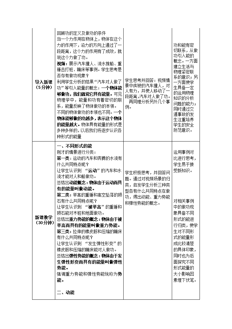 2020-2021学年人教版物理八年级下册11.3动能和势能 教案（表格式）.doc第2页