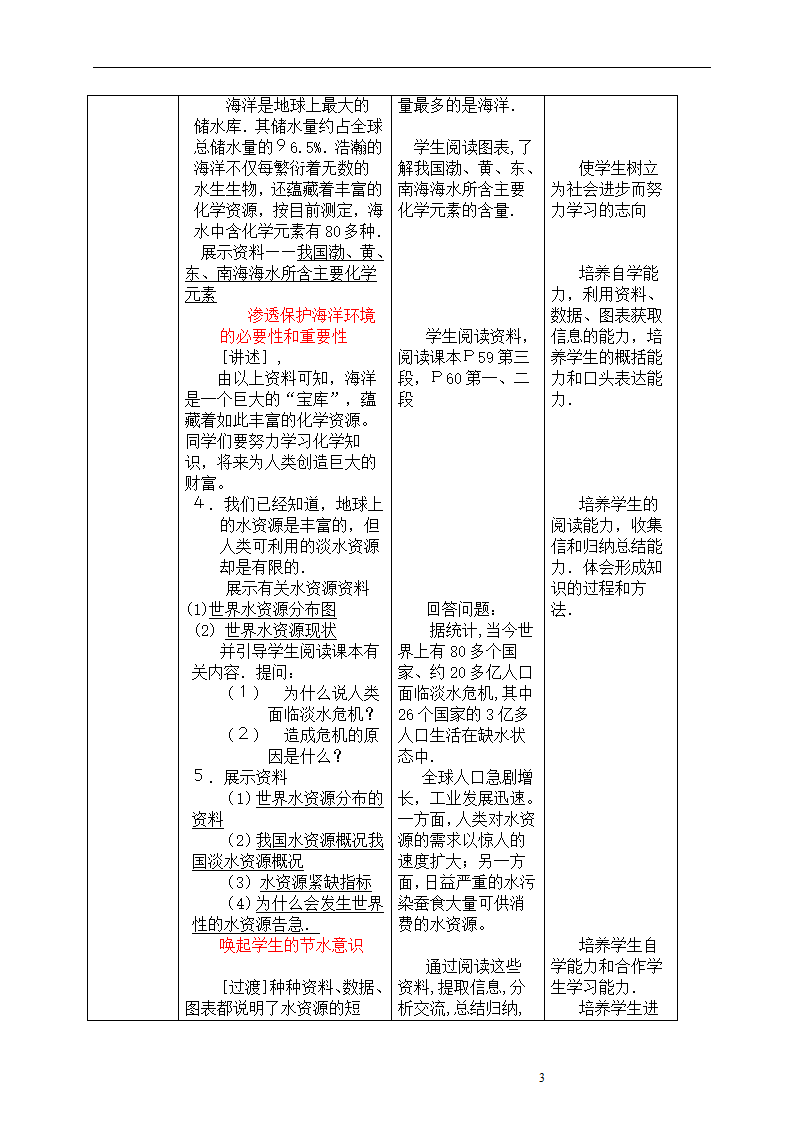 九年级化学人教版上册 4.1 爱护水资源 教案（表格式）.doc第3页