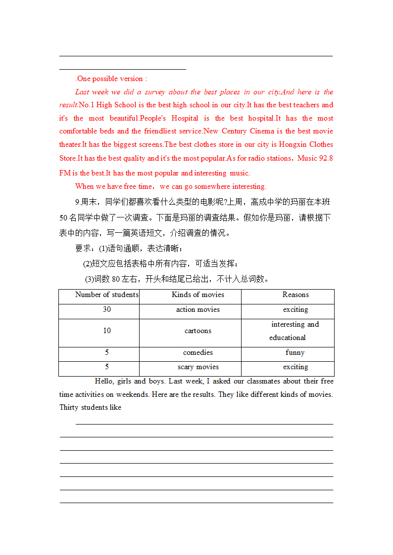 期中复习书面表达专项训练 2022-2023学年人教版英语八年级上册（含答案）.doc第14页