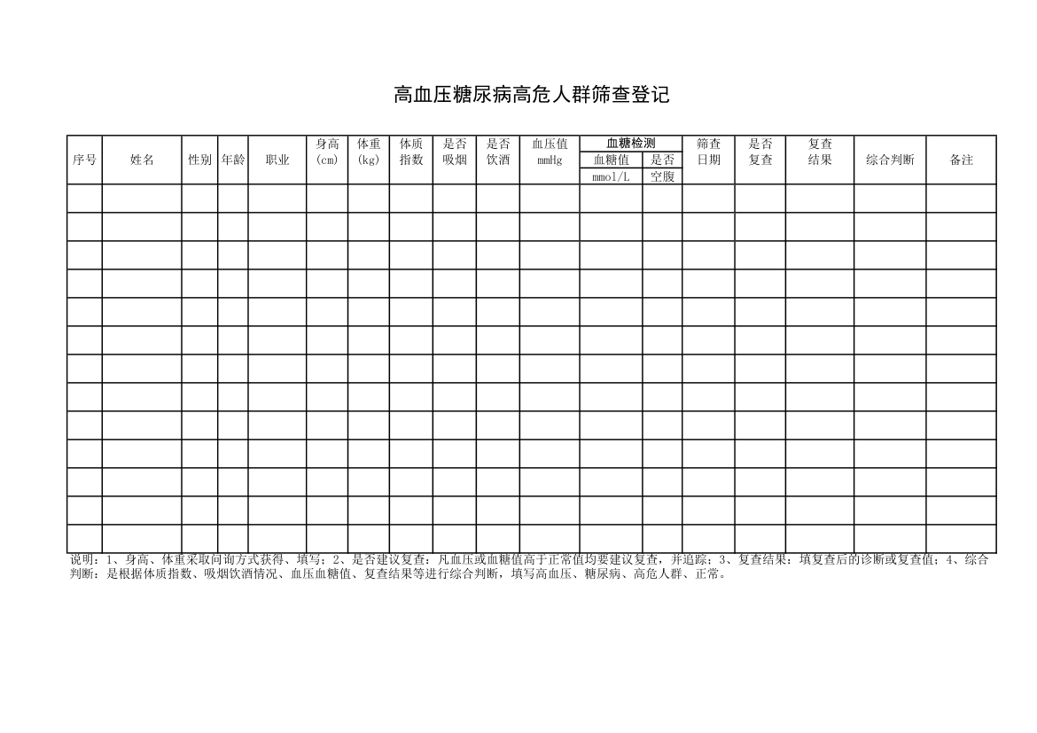 高危人群筛查登记