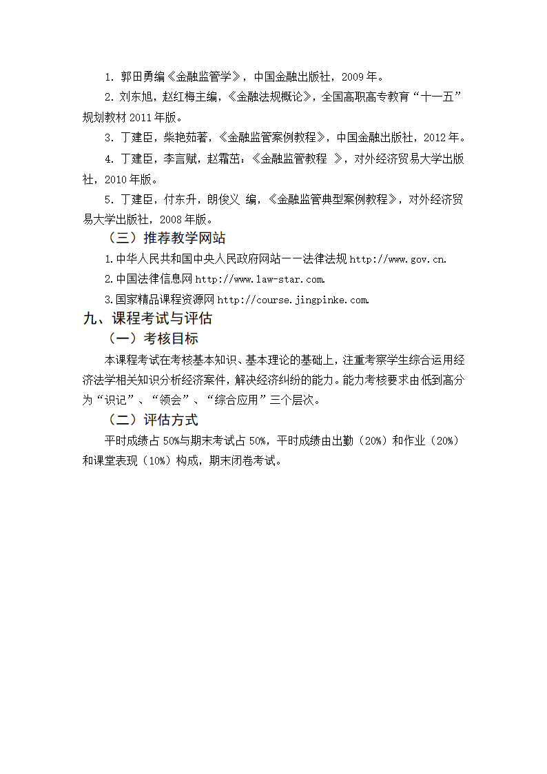 金融法规与金融监管 教学大纲第25页