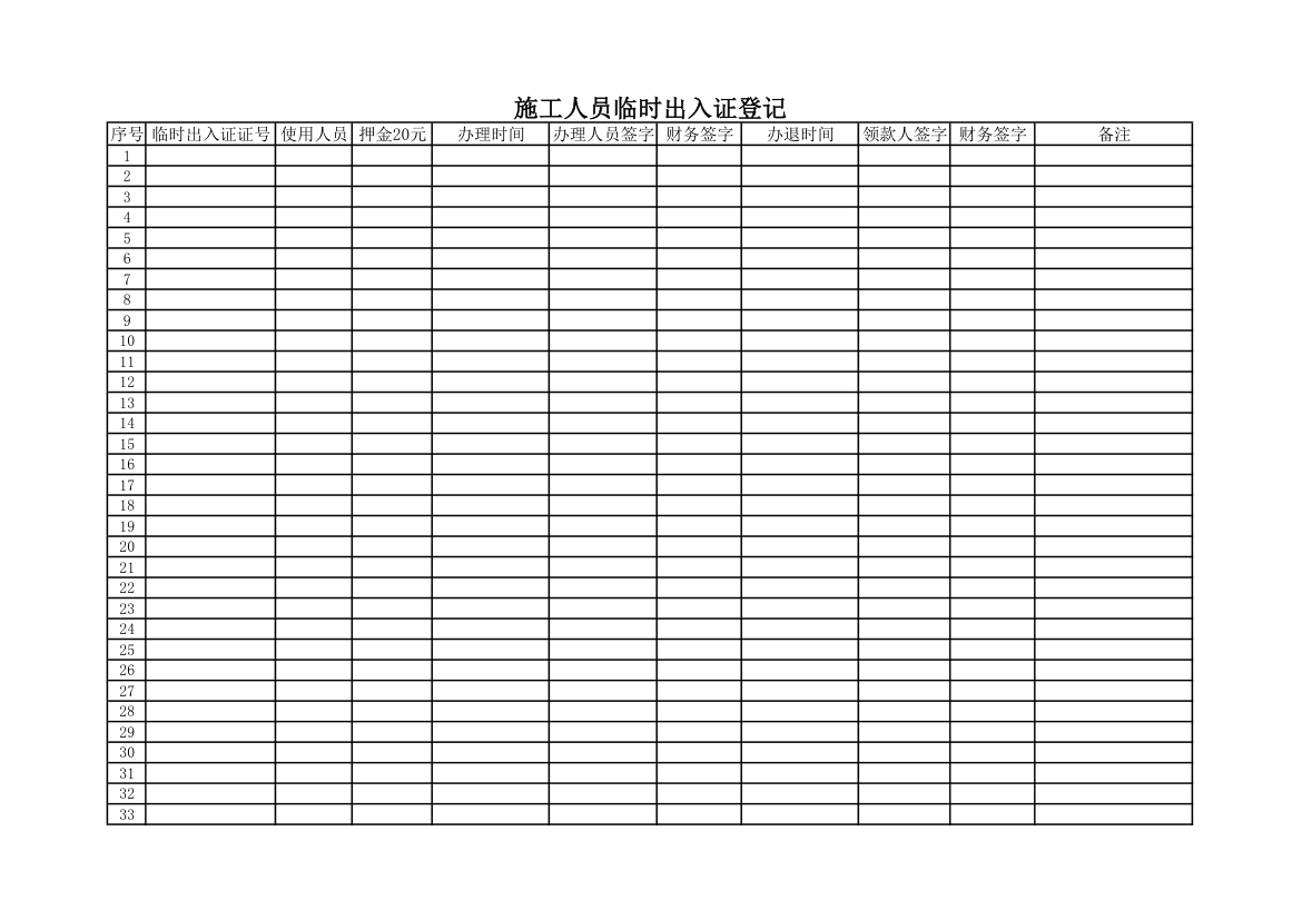 施工人员临时出入证登记表