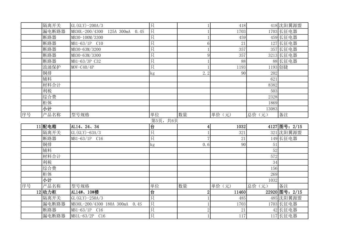 报价汇总表第5页