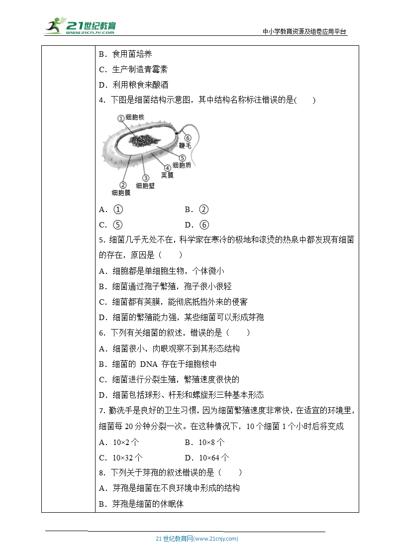 济南版2.3.2 细菌-2022-2023学年七年级生物上册同步学案（含答案）.doc第3页