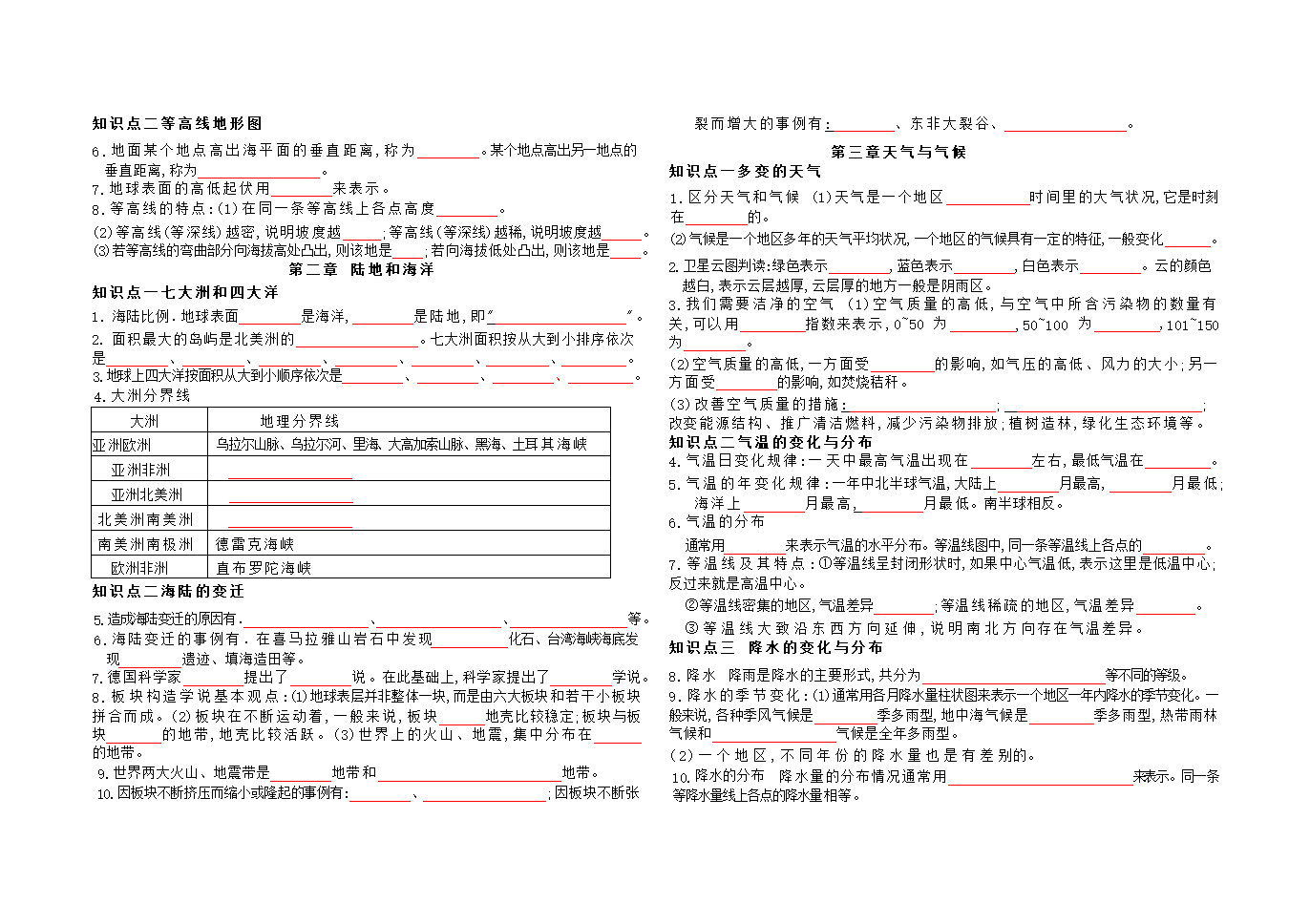 七年级地理上册复习资料（填空版无答案）.doc第2页