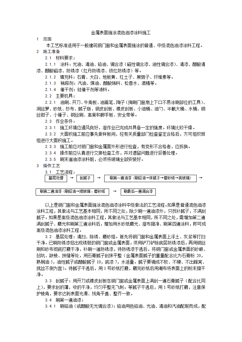 装饰工程金属表面施涂混色油漆涂料施工工艺.doc第1页