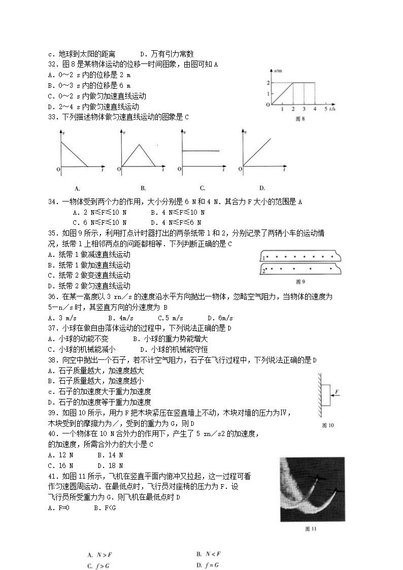 2010年6月广东省普通高中学业水平考试物理试卷及答案（60道选择题）.doc第5页