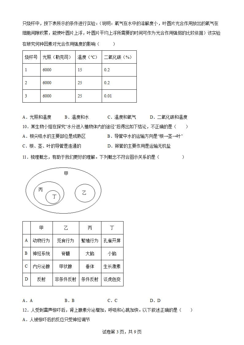 2022年河南中考生物一轮复习综合练习题（word版 含答案）.doc第3页