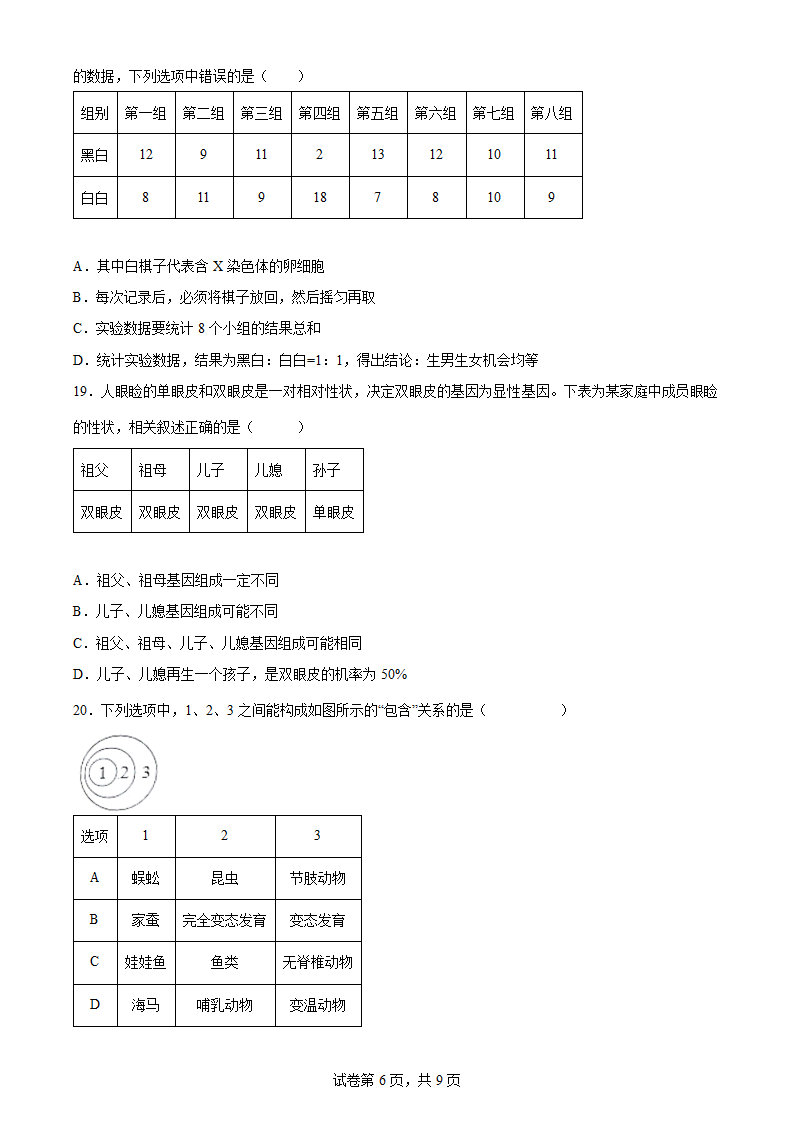 2022年河南中考生物一轮复习综合练习题（word版 含答案）.doc第6页