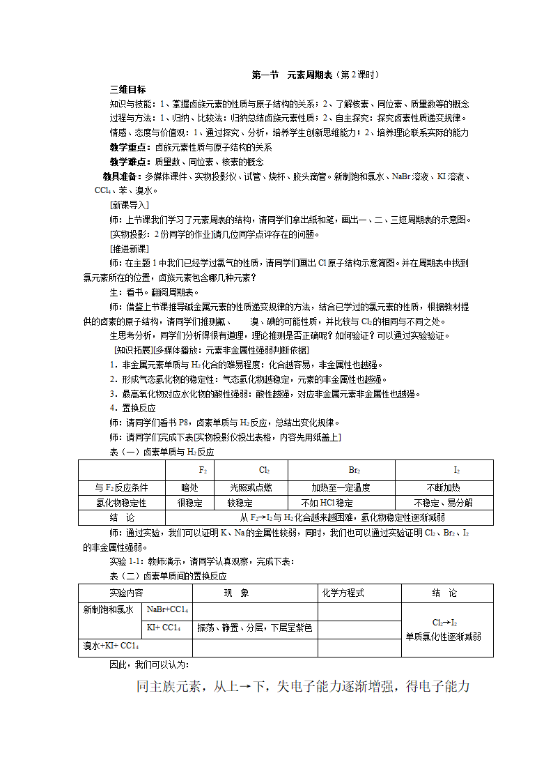 湖北省武汉经济技术开发区第一中学高中化学必修2《1.2 元素周期表》教案.doc第4页