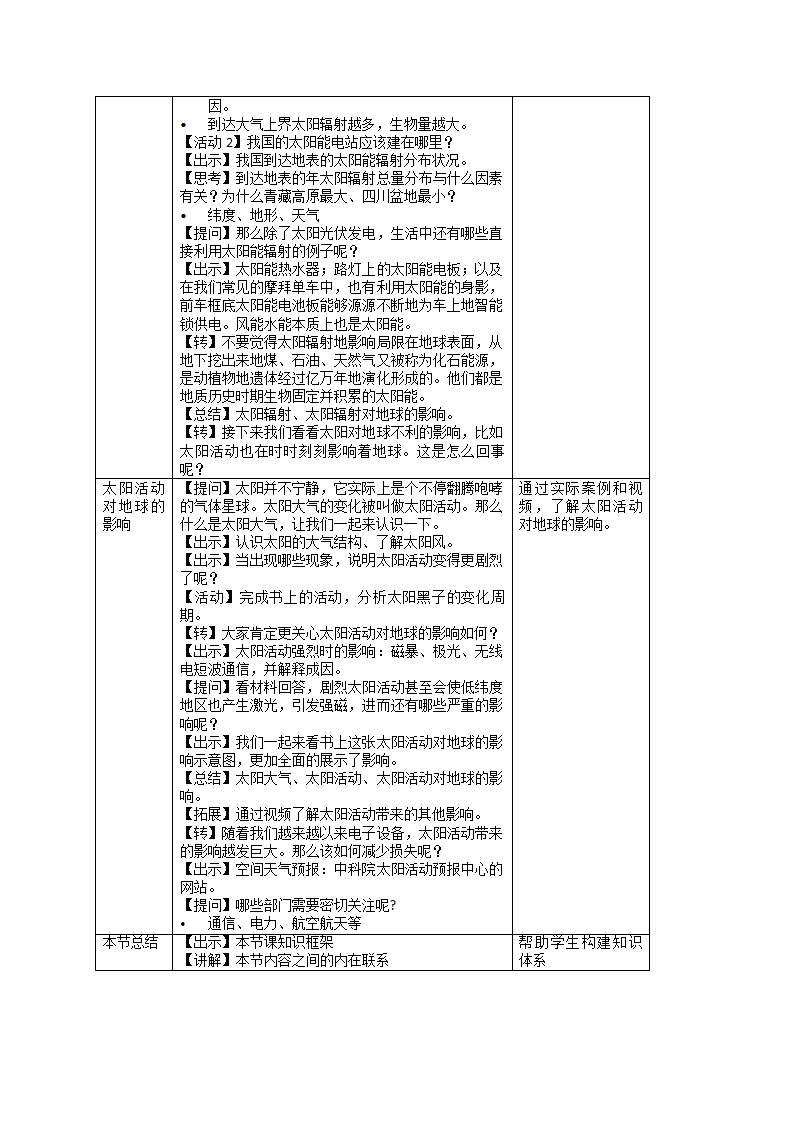 2022-2023学年人教版高中地理必修第一册教学设计：1.2 太阳对地球的影响 表格式.doc第2页