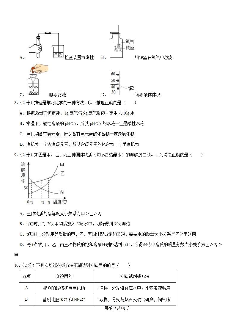 2021年甘肃省酒泉市中考化学试卷（Word+答案解析）.doc第2页