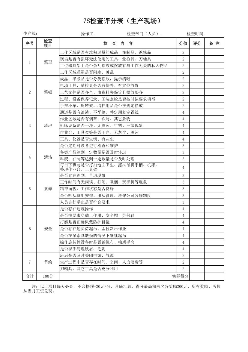 7S检查表