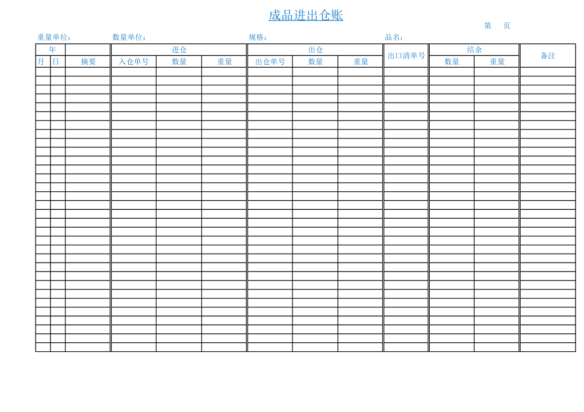 成品进出仓账第1页