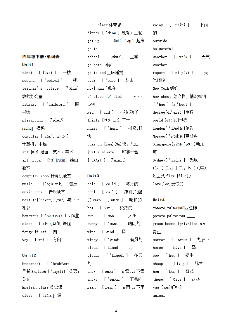 小学单词PEP第4页