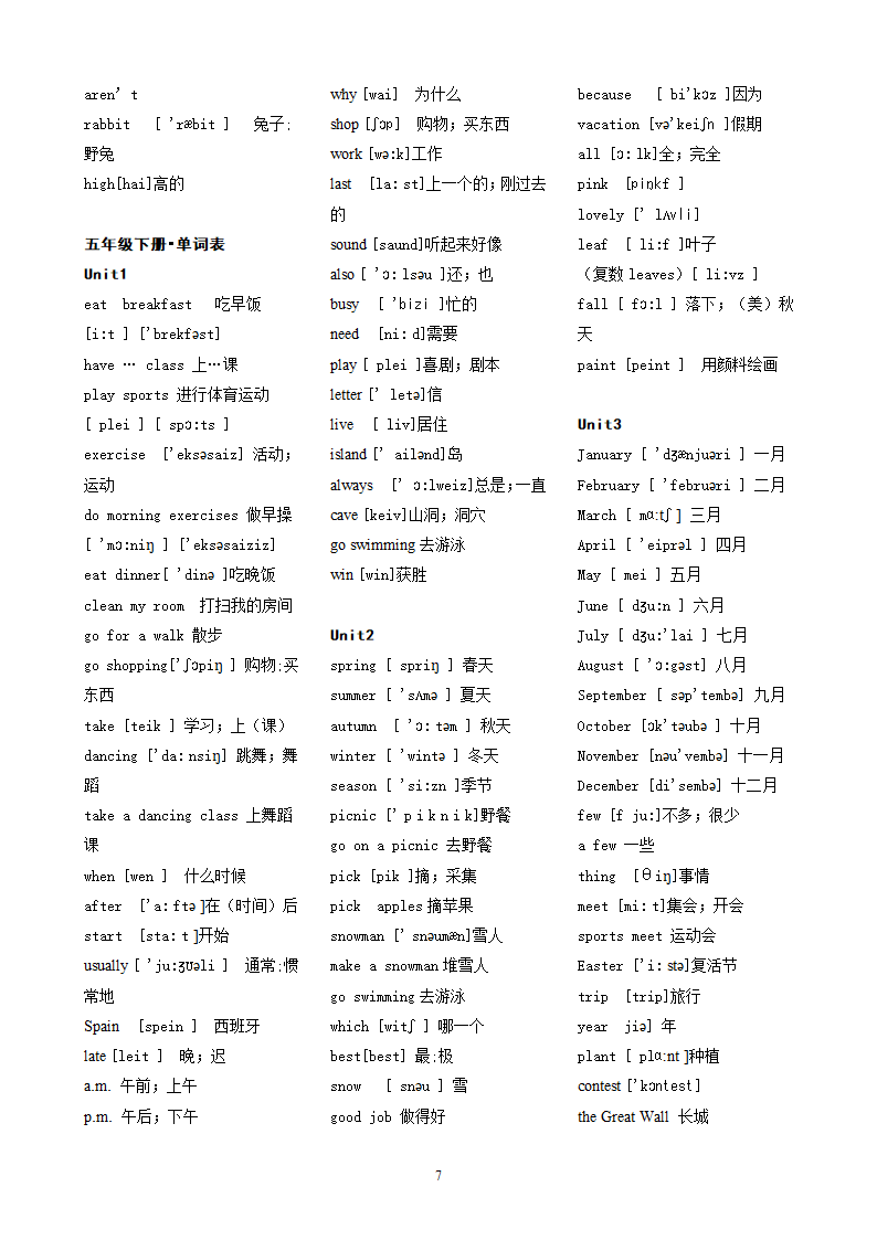 小学单词PEP第7页