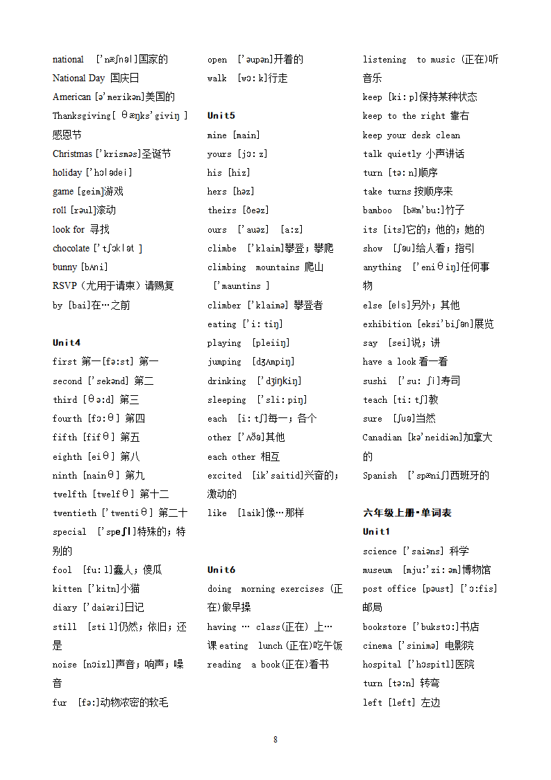 小学单词PEP第8页