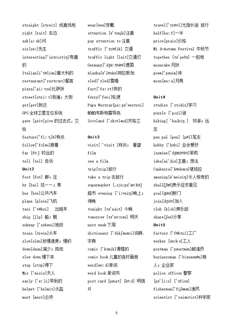 小学单词PEP第9页