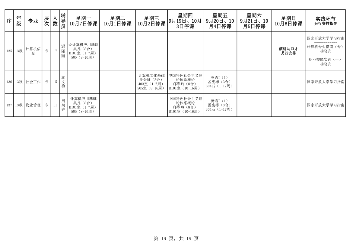 电大课程表第19页