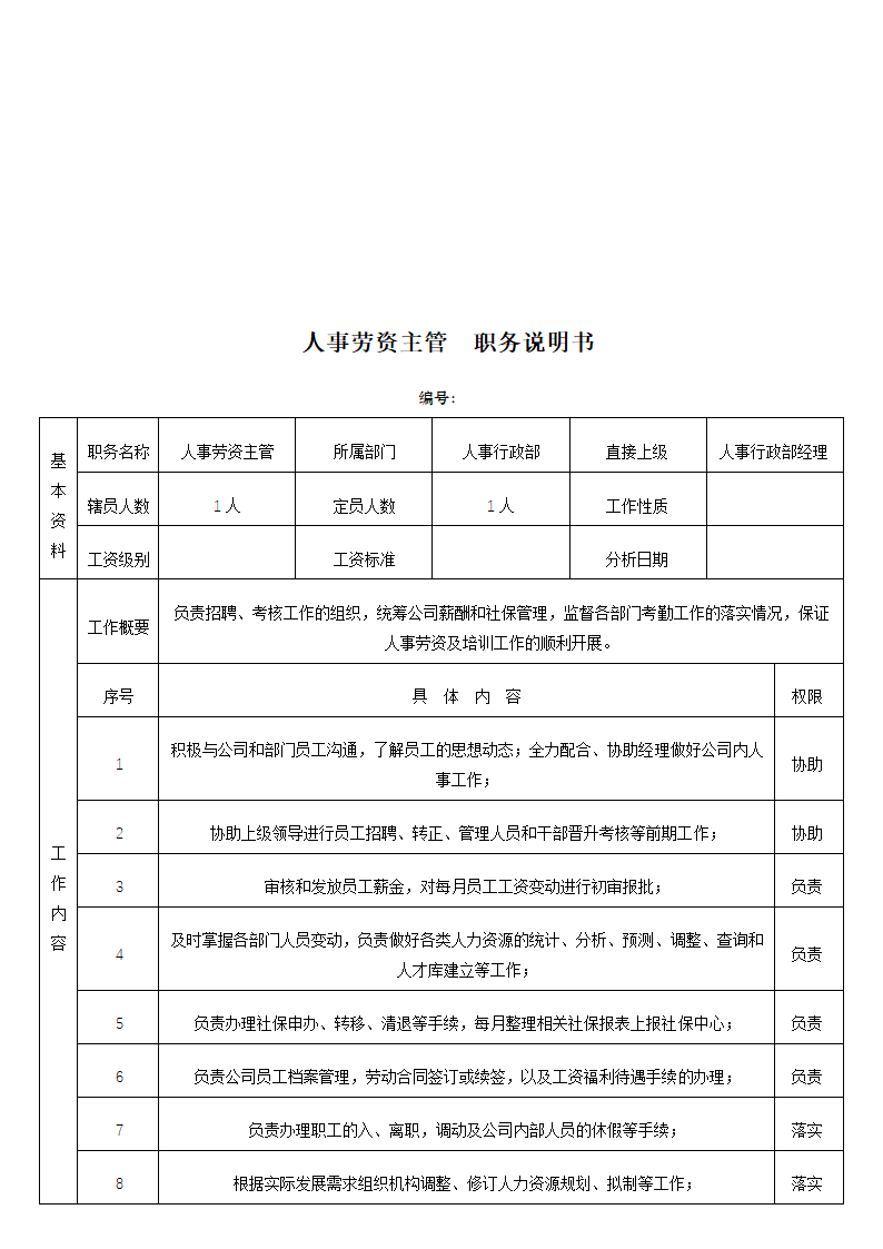 购物中心人事行政部岗位说明书.doc第8页