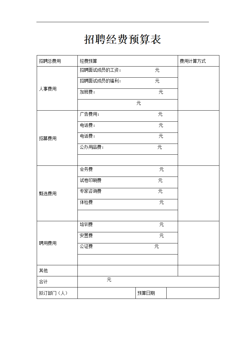 招聘经费预算表.doc第1页