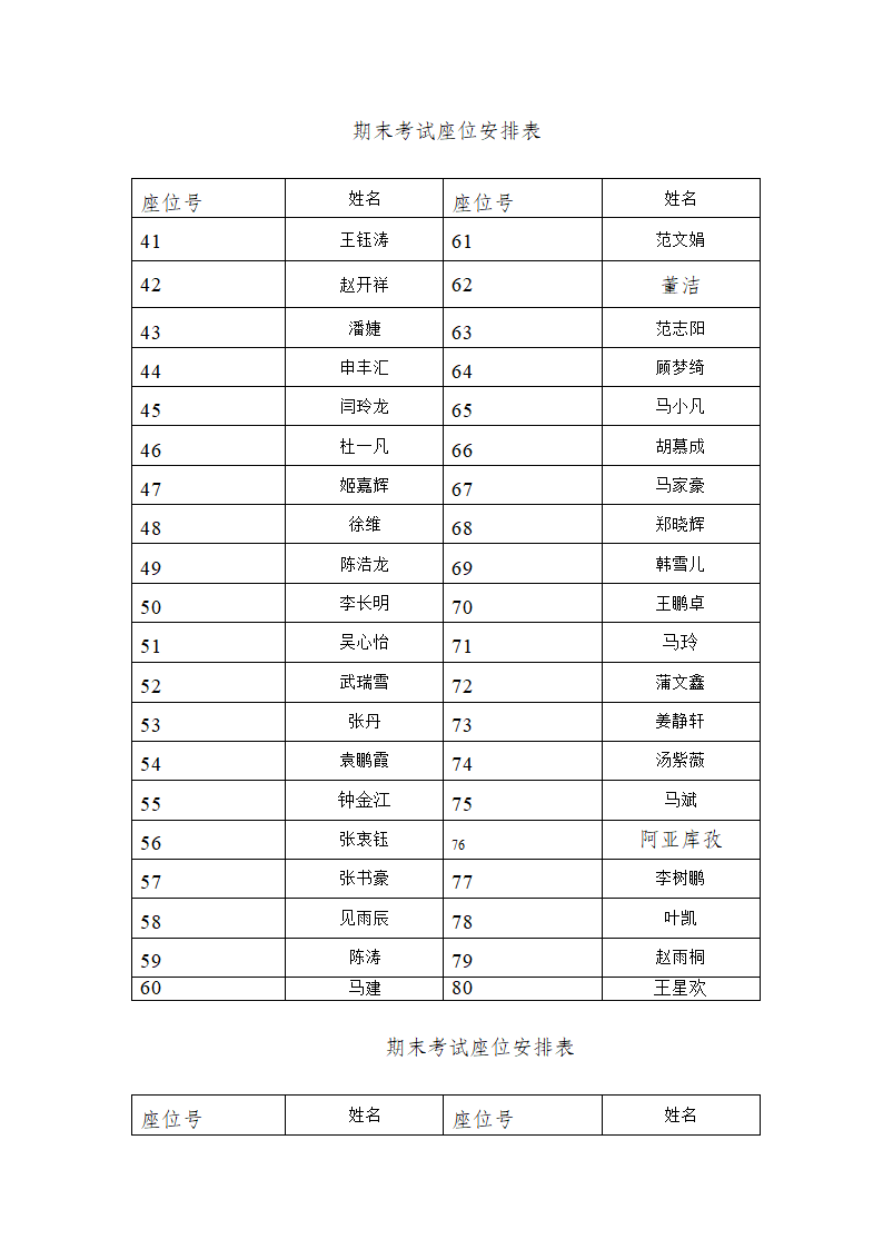 期末考试座位安排表第2页