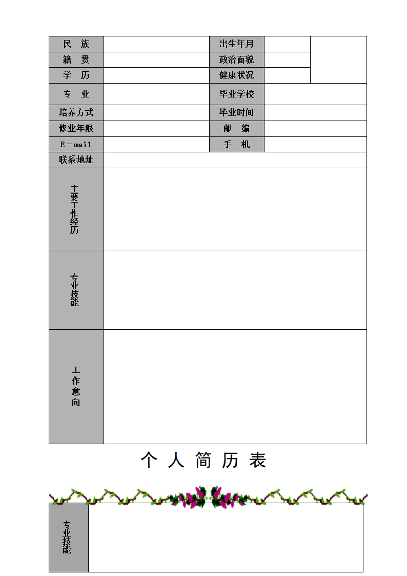 自荐书及个人简历表第2页