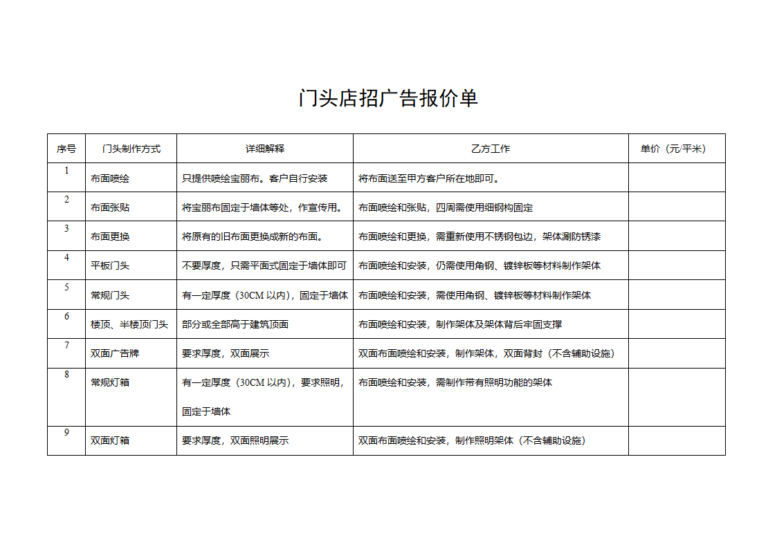 门头报价第1页